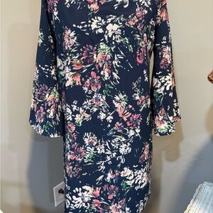 Aqua Multicolor Floral Long Sleeve Dress